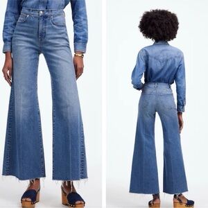 Madewell Flared wide leg distressed hem jeans